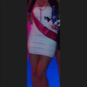 White bandage strapless mini dress